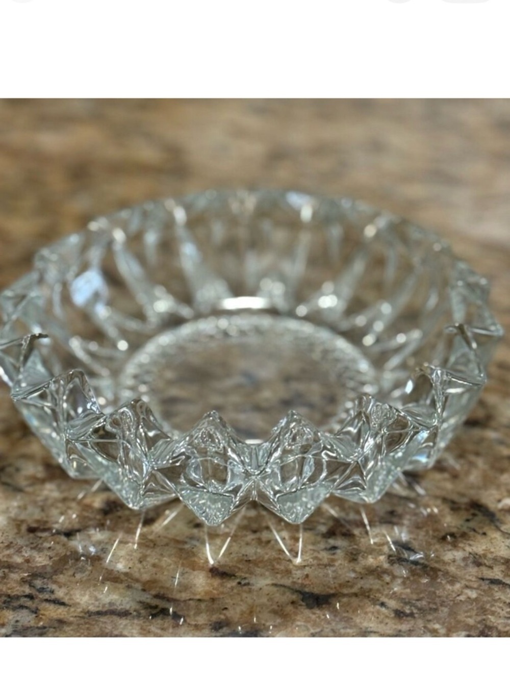 VINTAGE KIG Indonesia Heavy Pressed Glass Diamond Pointe Ashtray, Lead Crystal